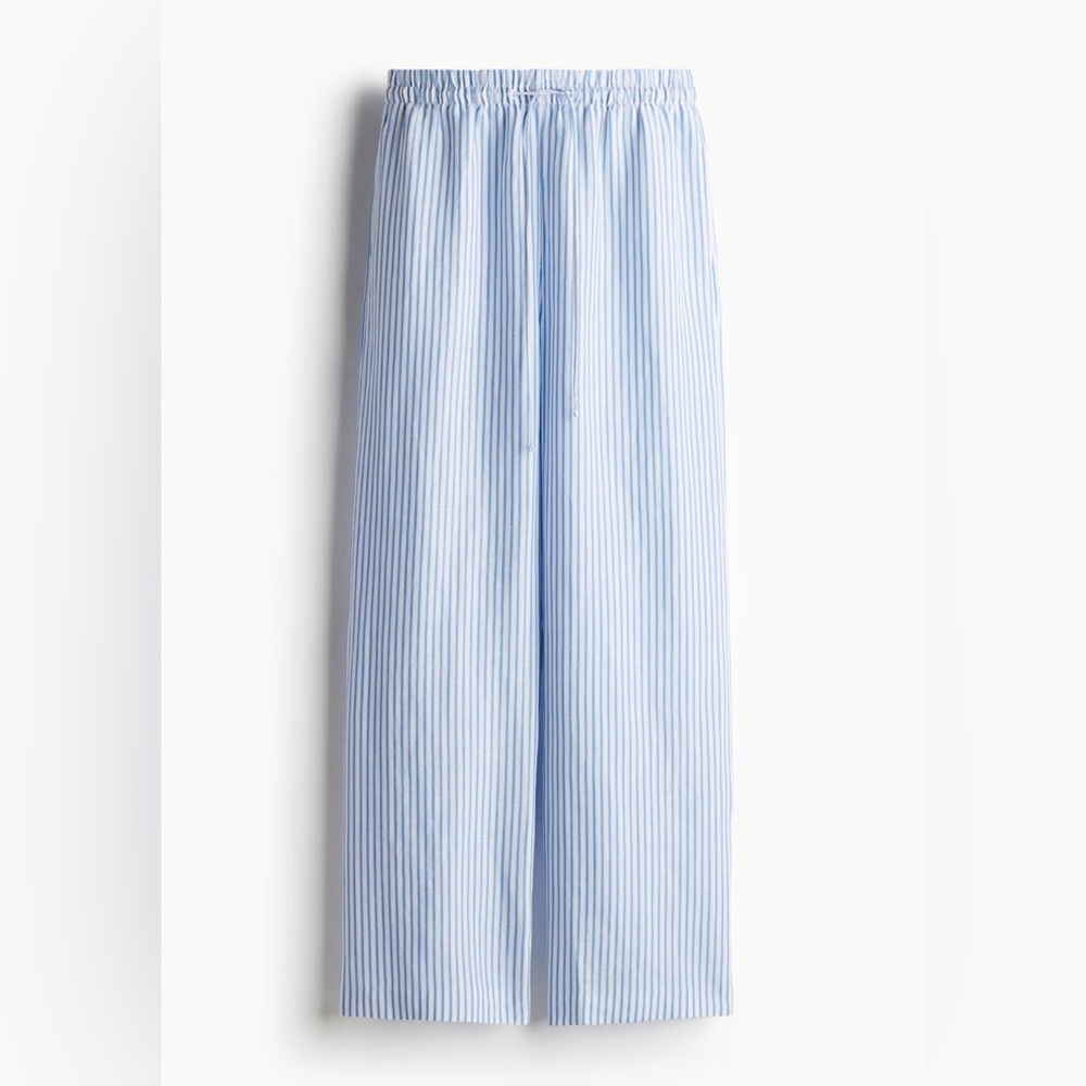 H&M Linen-Blend Pants - S - white/ light blue stripe